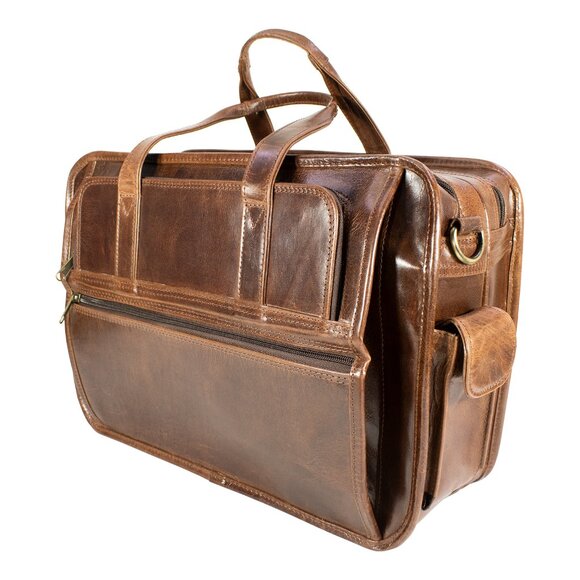 Genuine Leather Laptop Bag, Satchel Bag, Brown - Picture 6 of 16